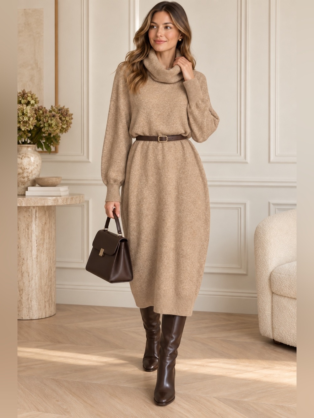 J.Crew Extra-Soft Taupe Cowl Neck Tunic Sweater